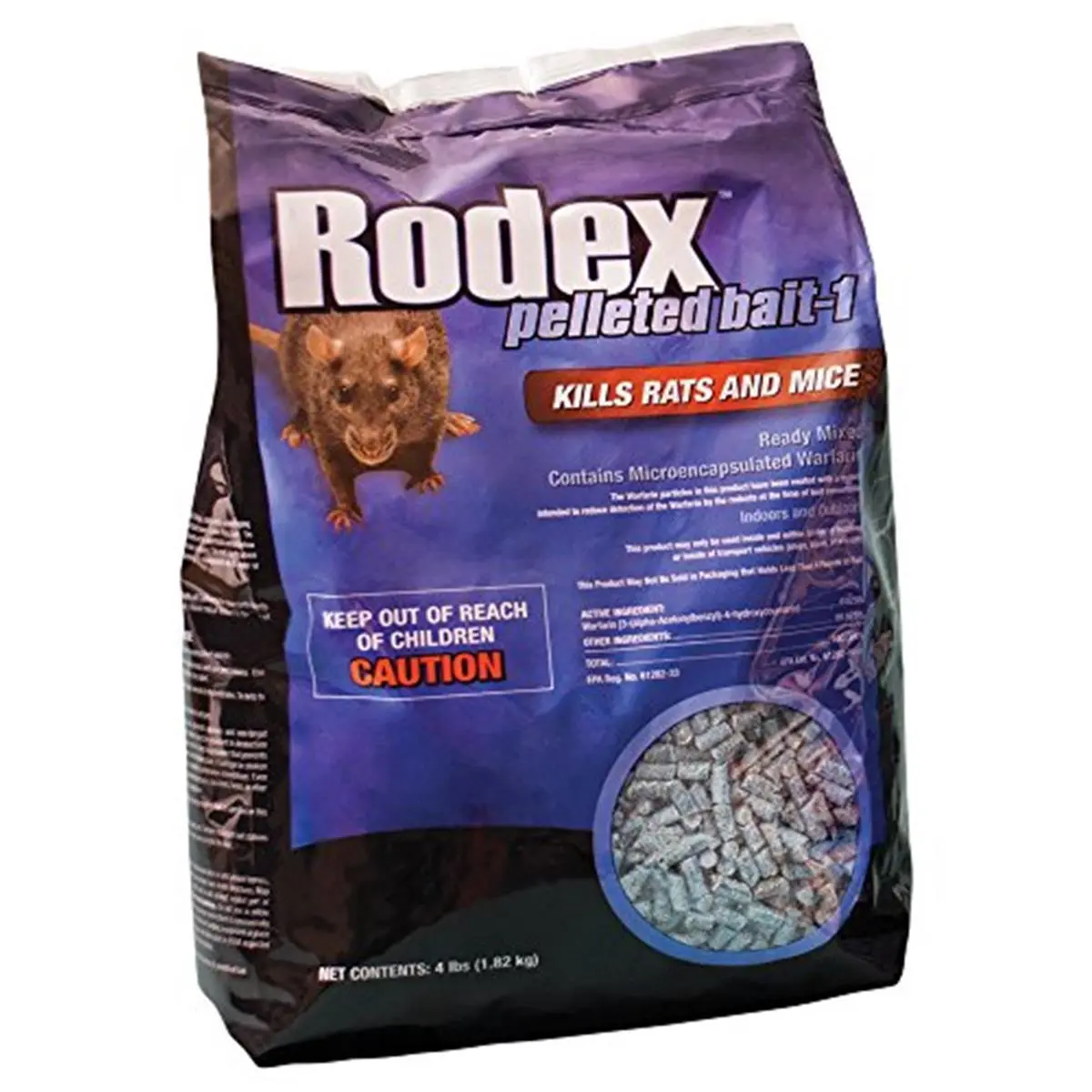 Neogen Rodex Pellets Pouch, 4 lbs Bird Feeding Supply with Lowest Hazard to Non-Target Animals, Micro-Encapsulated Warfarin