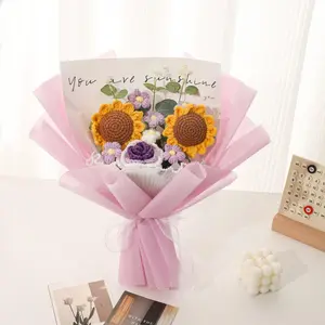 Crochet Sunflower Rose Fluffy Bouquets, Handmade Crochet Bouquet, Decorative Bouquet, Artificial Flowers, Handcrafted Birthday Anniversary Graduation Gifts, Home Decoration, Fruit