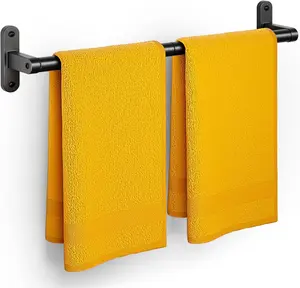 Towel Rack for Bathroom - 24" Rustproof Towel Holder, Sturdy Towel Bar Wall Mounted, Space-Saving Towel Hanger, Bathroom Accessories, Home Decor, Apparment Essentials, Black