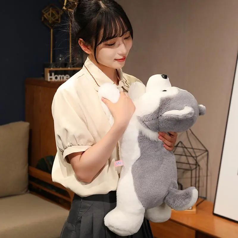 100% New and High Quality Cute Husky Plush Toy, 30-40cm Lying Brown Puppy Stuffed Animal Pillow Doll for Boys and Girls, Unisex No-Battery Toy, Xmas Gift (Please Put This Product Away From Fire)