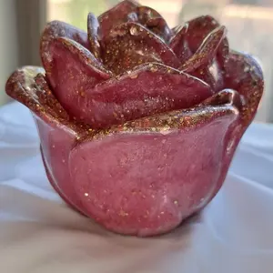 Resin Rose Jar Sparkly Flower Trinket Box - Red Glitter Design for Decorative Use