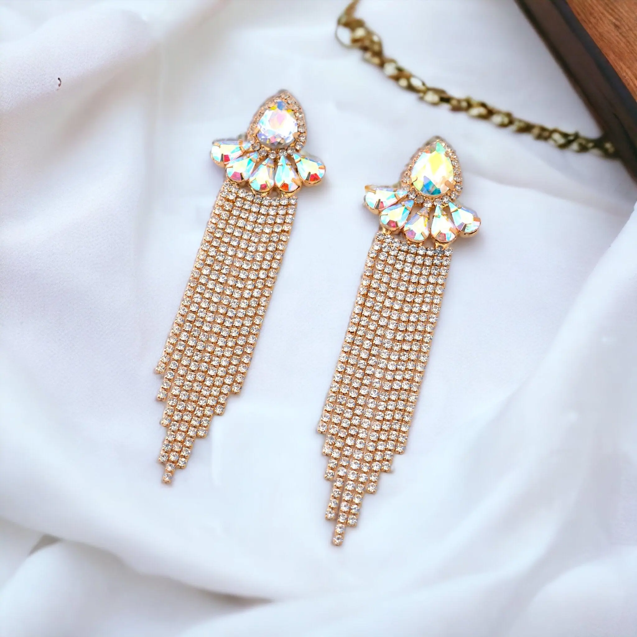 J'adore - clear ab gold cluster rhinestone earrings