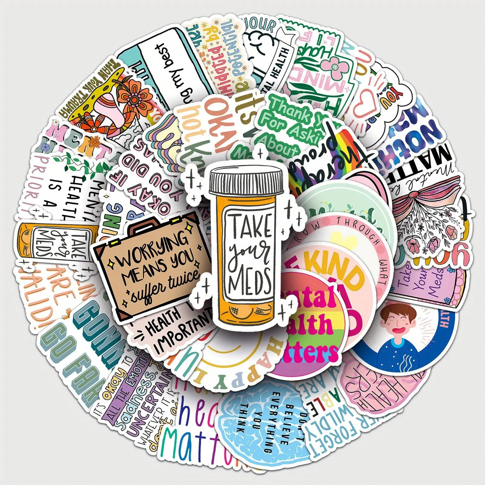 50 Mental Health Awareness Waterproof Meme Sticker, Cartoon Anime Design Social Media Decal for Laptops, Skateboards, Etc., Perfect for Graduation Season, Halloween Decorations and Christmas Gifts, Funny Stickers, Sticker Packs