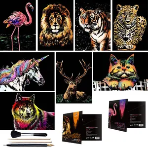 Adult Scratch Art Kit, Rainbow Landscape Drawing Board A4 Craft Set, DIY Decorative Painting, Includes 8 Scratching Cards & Tools, Perfect Gift for Birthdays & Holidays