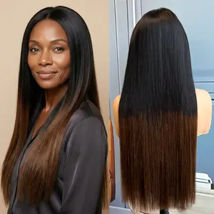 13X4 SDD Bone Straight Ombre Brown Color HD Lace Frontal Wig 100% Raw Vietnamese Hair Wig Super Double Drawn 200% Density Human Hair Wigs Can Be Curled No Tangle