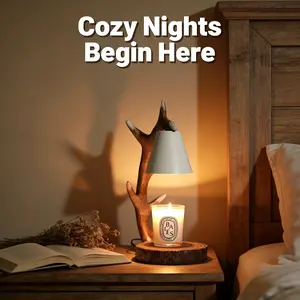Deer Antler Candle Warmer Lamp – Handmade Aromatic Wax Melt with Adjustable Brightness, Timer, & 50W GU10 Halogen Bulb | Mother's Day Gift, Safe & Elegant Home Decor
