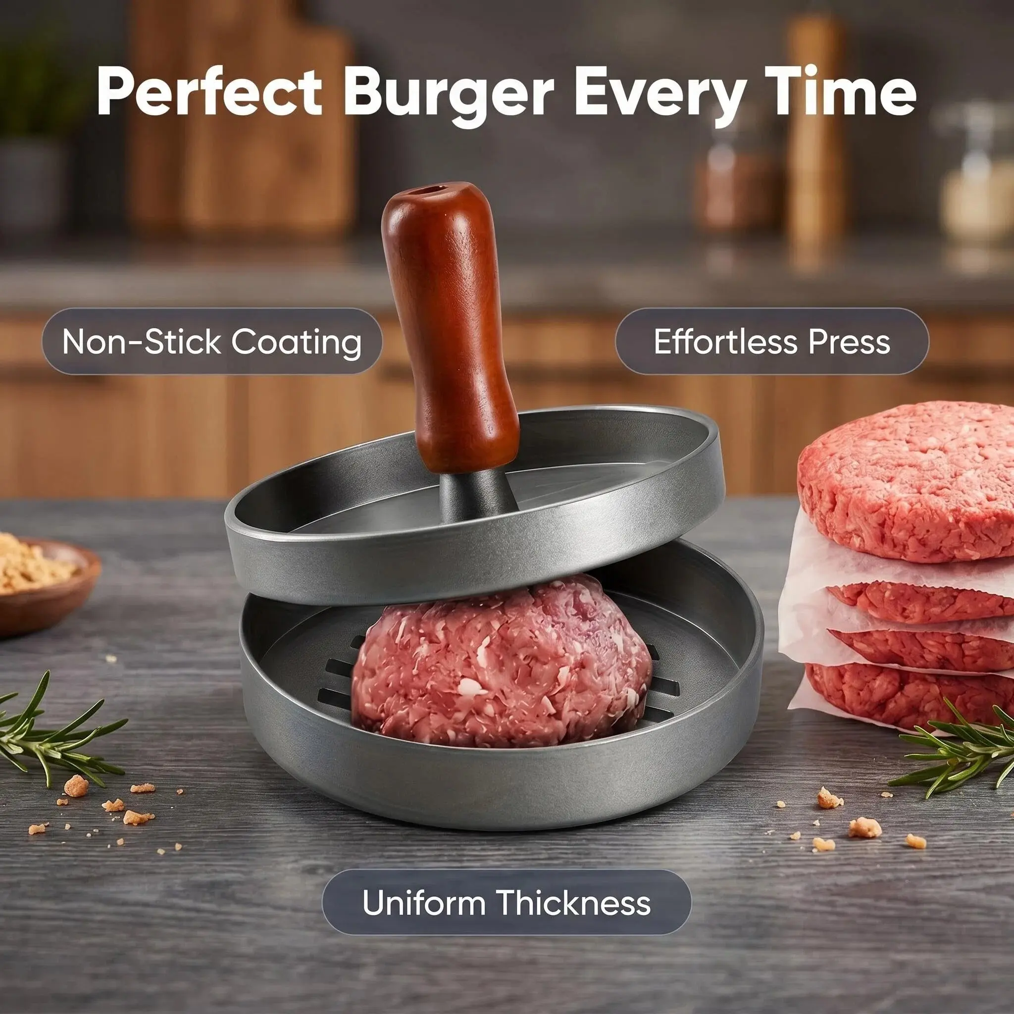 1pc Burger Press Non-Stick Hamburger Press Patty Maker Mold | Meat Beef Cheese Veggie Burger Maker For Grill Griddle BBQ Barbecue