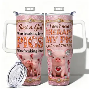 1pc, 40oz/30oz/20oz/14oz Stainless Steel Tumbler Cup Pig Lover Quote Art Double Wall Vacuum Insulated Cup, Leakproof Lid & Carry Handle Travel Mug for Outdoor Camping Hiking, Gift for Dad, Mom, Brothe
