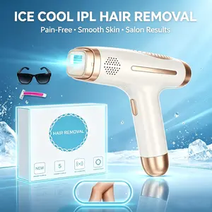 Ice Cooling IPL Hair Removal Device for Women & Men, Painless Full Body Hair Reduction, 5 Energy Levels, Auto Flash for Legs Arms Bikini Line & Face