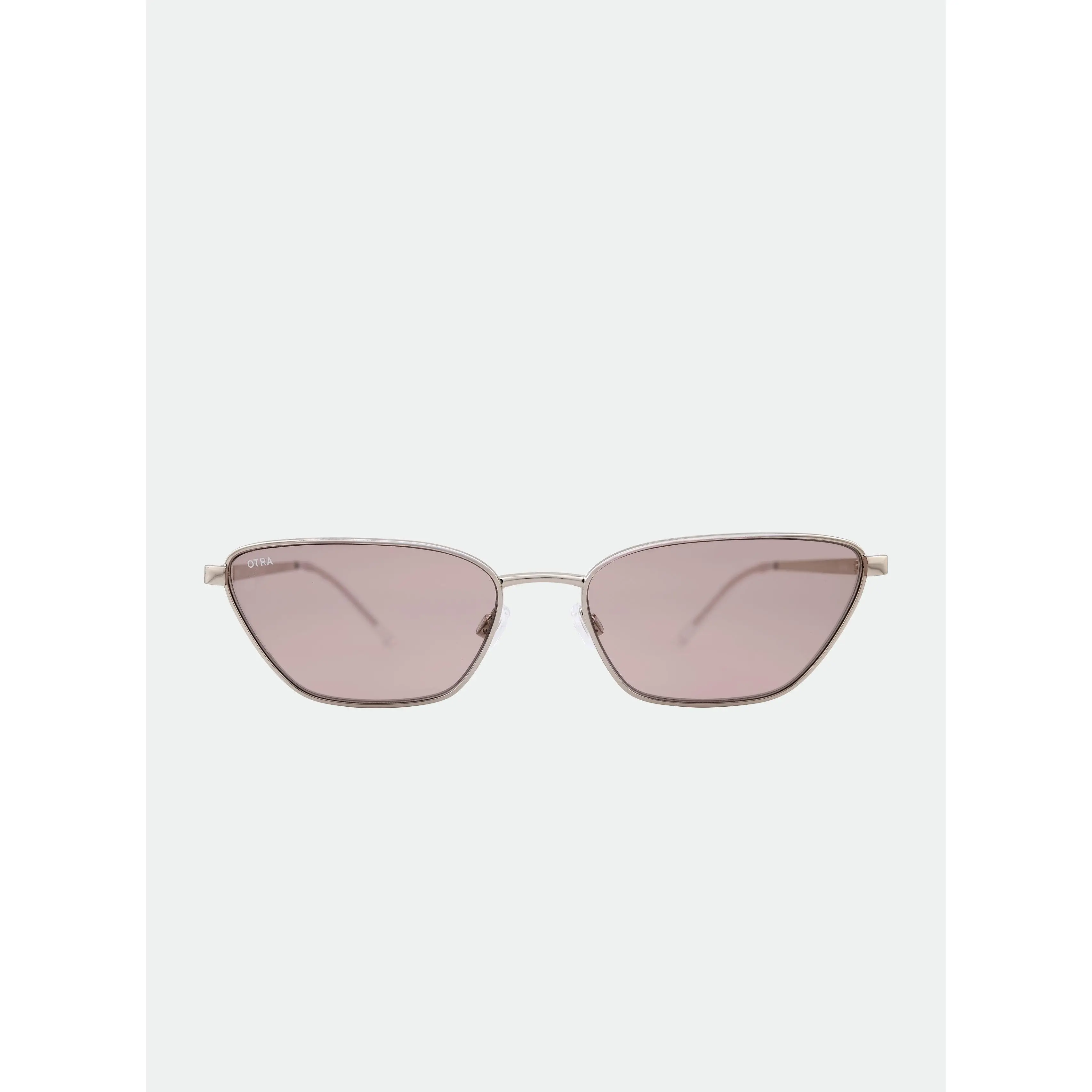 OTRA Unisex Bold Triangular Sunglasses, Trendy Silver Metal Frame with Rose Lenses, 100% UV Protection & Vegan Pouch, Trendy Sun Glasses, Stylish Accessories, Geometric, Statement Frame Glasses, Triangular-Shaped, Rose Colored Glasses