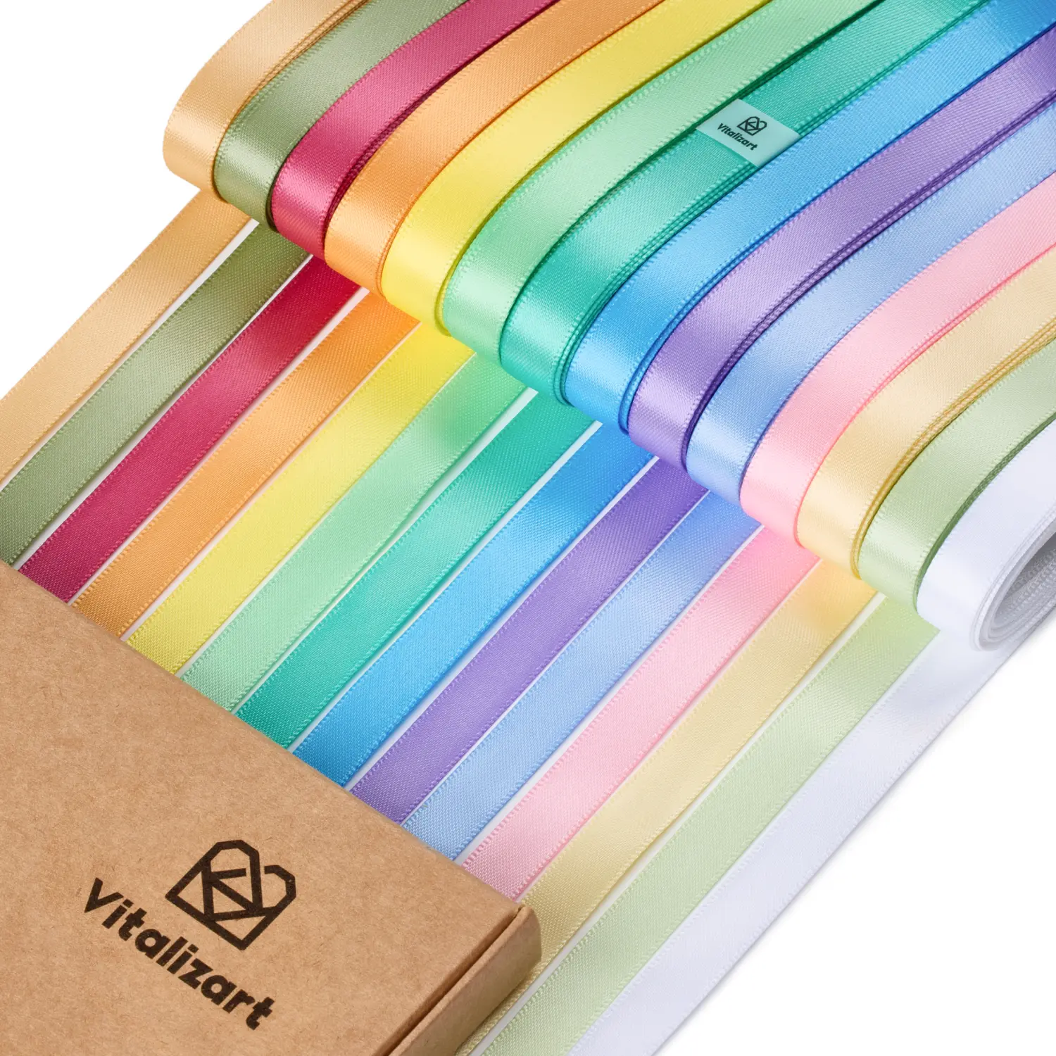 Vitalizart 3/8 in Double Face Satin Ribbon Set - 14 Rolls, 70 yd, Assorted Pastel & Rainbow Variants, Wrinkle Resistant, Washable, Fade Resistant for Hair Bows, Gift Wrapping, DIY Crafts