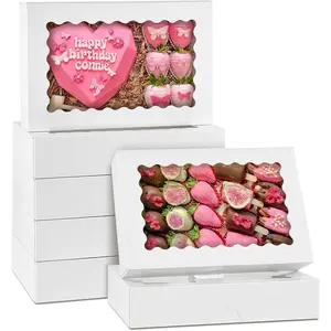 30 Pack Auto Pop-up Cookie Boxes with Window, 12" x 8" x 2.5" White Bakery Boxes  Boxes for  Covered Strawberries, Sugar Cookies, Cake Pops, Donuts, Cocoa Bombs, Pastries