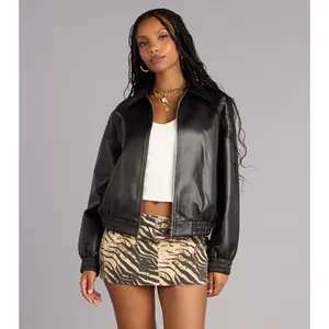 Off Duty Cool Faux Leather Zip Up Bomber