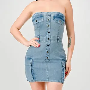 Denim Cargo tube dress