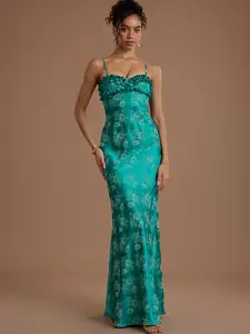 Azazie Karolina Sweetheart Ruffle Adjustable Strap Maxi Wedding Guest Formal Jacquard Dress