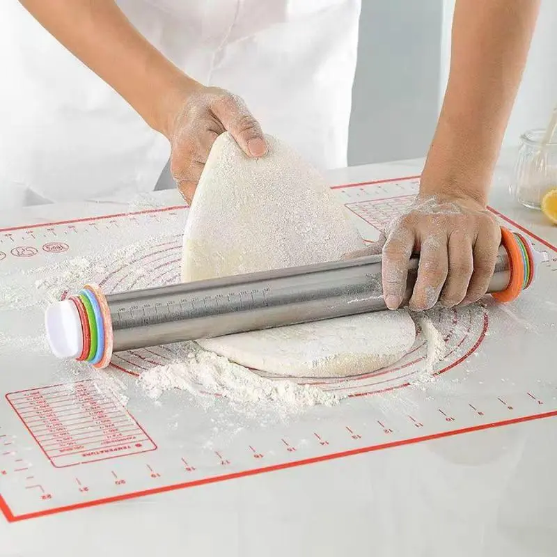 Adjustable Stainless Steel Dough Roller, 1 Count Durable Rolling Pin with Measuring Function, Kitchen Accessories, Modern Kitchen Food Baking Tools Supplies【Only Rolling Pin】
