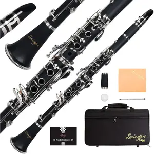Lexington  Flat 17 Key Clarinet with -Month Free Lesson, Reed, Mouthpiece, Hard Case, Cork ,  and Other Kit (Black, 17 Key)