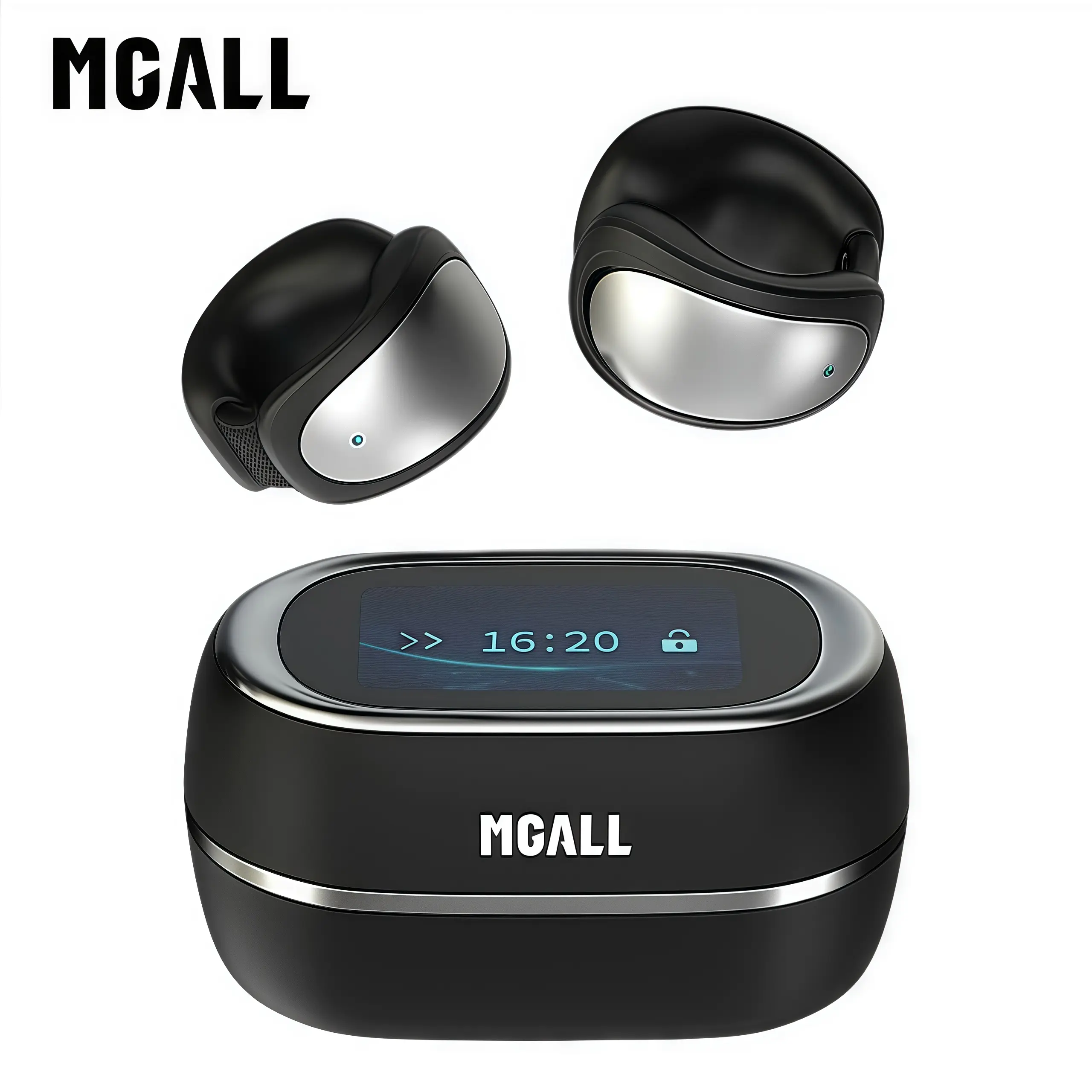 MGALL C100 Multifunctional Clip-On Wireless Headphones, 2025 Bluetooth 6.0, LED Touch Screen, Earphone Loss Prevention, for Music & Calls, Ideal Gift for Adults