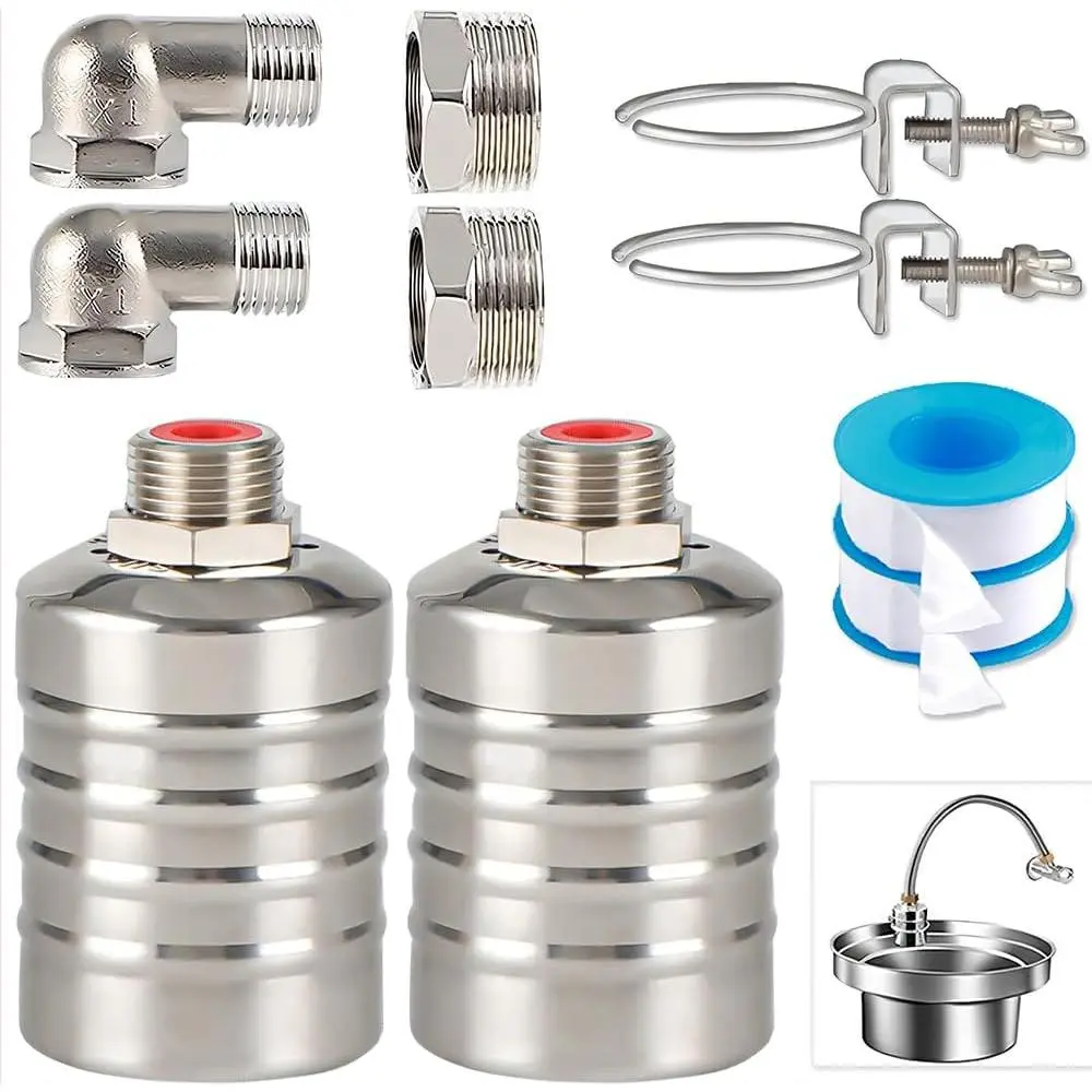 2PCS Float Valve,1/2" to 3/4'' water level control float valve, 304 Stainless Steel Fully Automatic water shut off valve, Automatic Water Level Controller for Water Tank, Pool, Livestock Troughs.