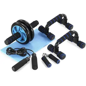 Wheel Roller Kit with Push-Up Bar, Knee Mat, Jump Rope and Hand Gripper - Home Gym Workout for Men Women Core Strength & Abdominal Exercis, Ab Core Trainer, Ab Workout Machine