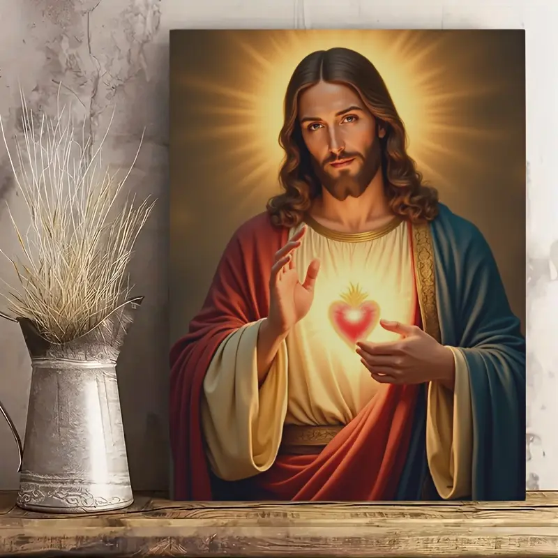 Jesus Christ 'Light of the Sacred Heart of Mercy' Wrapped Frame Art - High-Definition Biblical Religious Wall Decor, Home Supplies Ornaments for Living Rooms, Bedrooms, Religious Home Decor