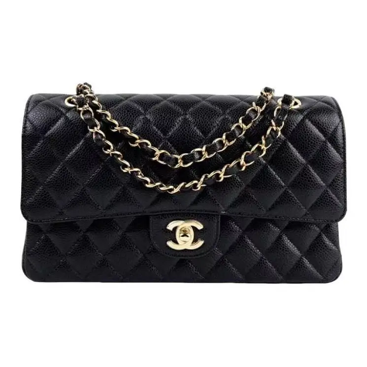 Pre-owned CHANEL Classic Flap CF, Caviar Leather, Quilted Design, Gold Hardware, Interwoven Chain Strap, Flap Crossbody Shoulder Bag