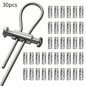 30 Piece Stainless Steel Wire Rope Clamps, Adjustable Reusable Cable Crimp Rings, Ideal for Industrial Hanging and Outdoor Cable Management