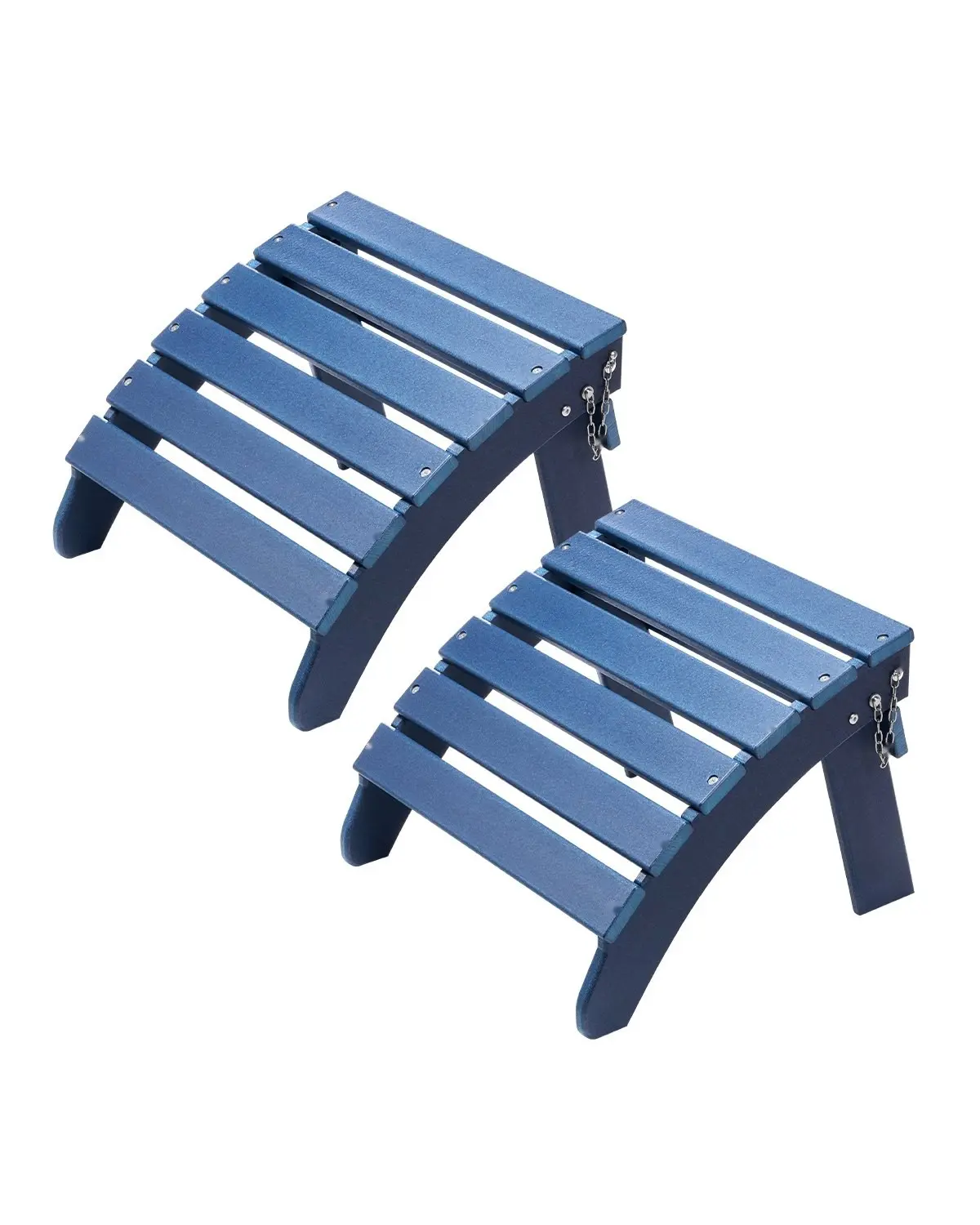 Set Of 2 Adirondack Footrest Ottomans In Blue, HDPE Folding Outdoor Patio Furniture Accessory, Dimensions 18.7 L X 18.9 W X 13.8 H Inches, Weatherproof Lightweight Portable Porch Garden Foot Stool