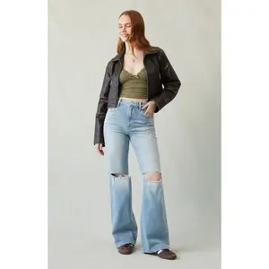 Pacsun Women's Madison High Waisted Girlfriend Jeans Ripped Light Indigo