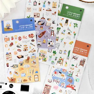 Cartoon Daily Life Series Sticker Packs, 4 Sheets/set Mixed Pattern Self Adhesive Decal, DIY Creative Paster for Gifts Bottle Scrapbook Phone Case Guitar