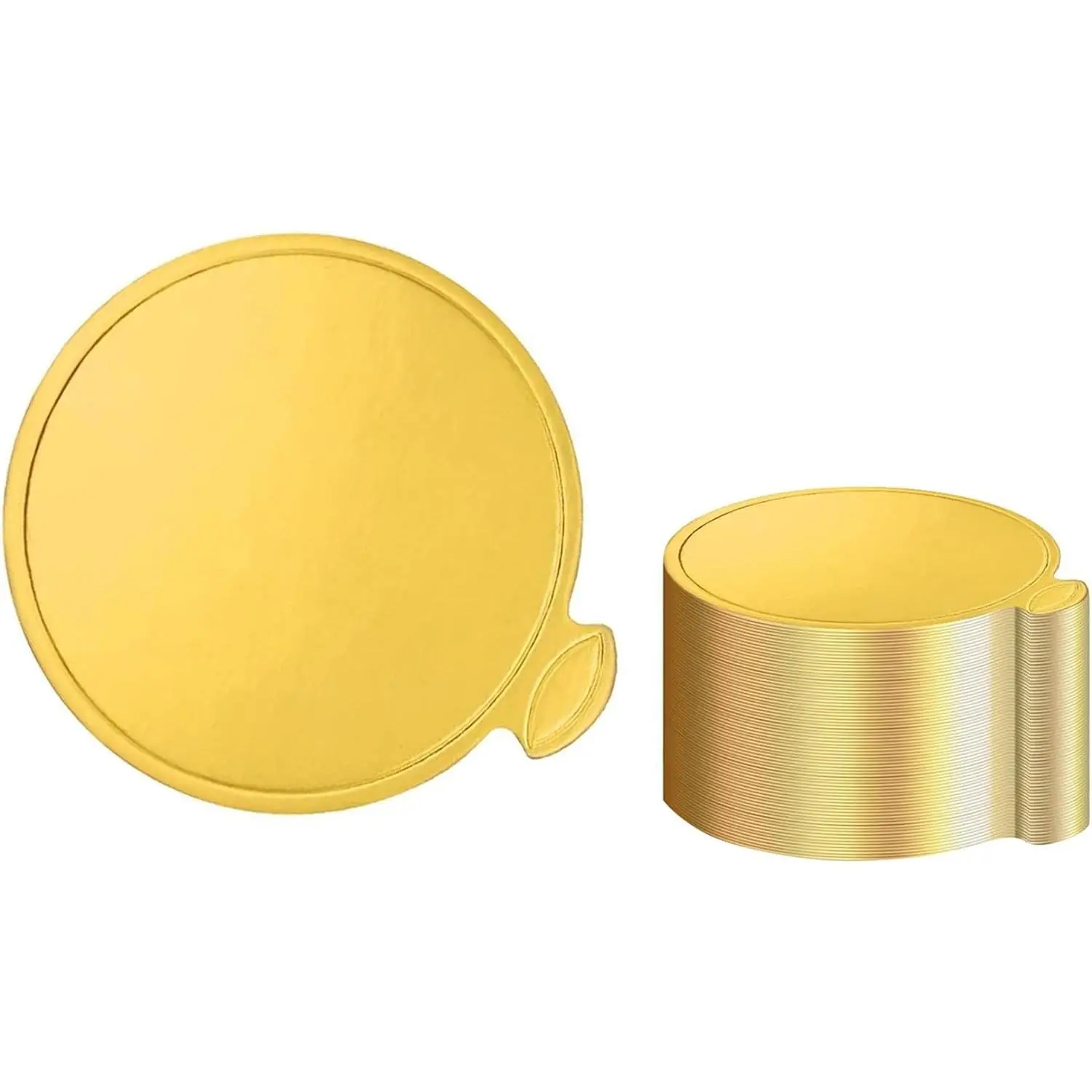 Glossy Synthetic 3.15-Inch Mini Round Gold Cake Boards, 100-Pcs Wedding/Engagement/Birthday Dessert Pads, Baking Mousse Cupcake Base Paper Plates
