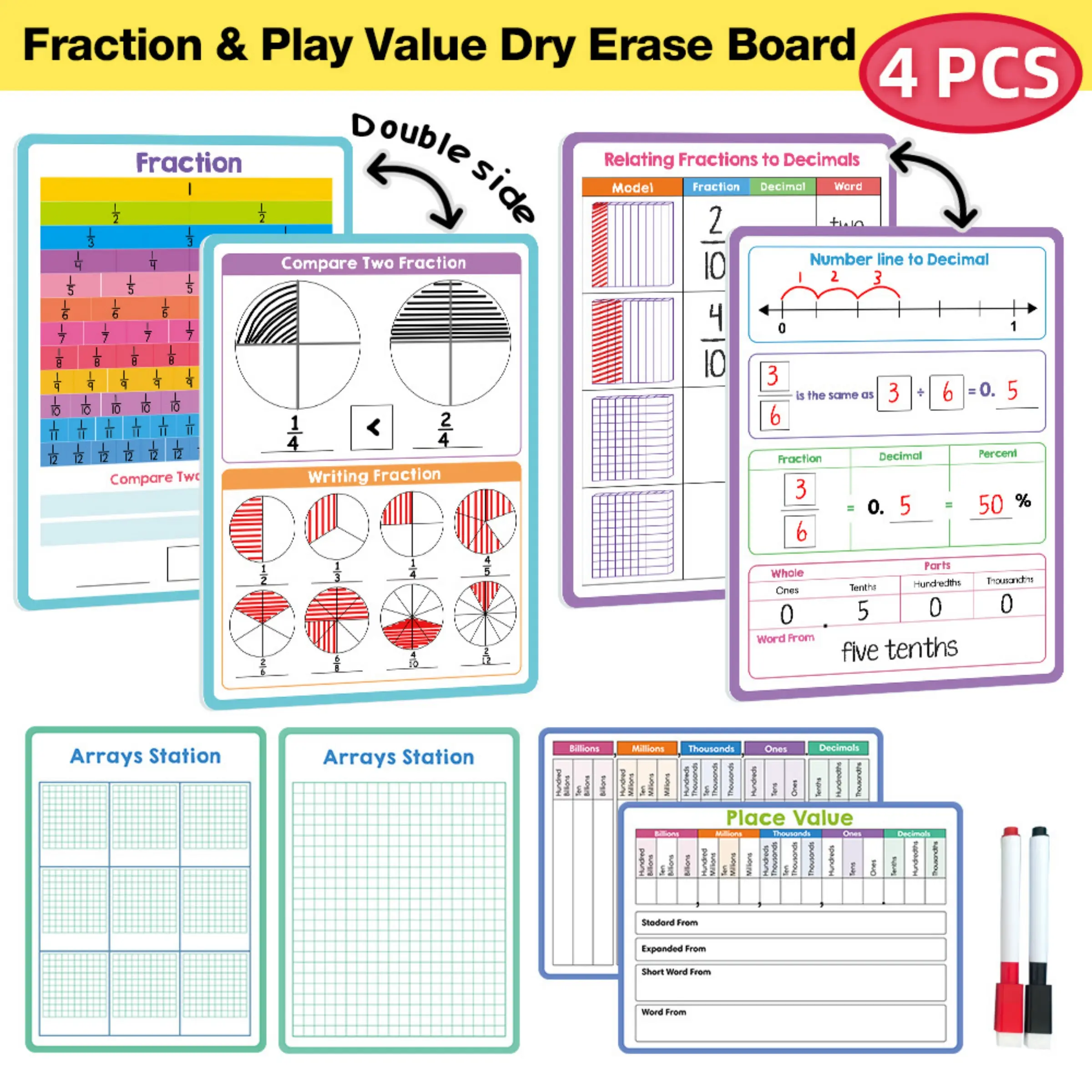 Math Fraction Writing Board Toy, Reusable Erasable Fraction Decimal Number Practice Tool, Visual Learning Tools, Teaching Supplies, School Study Supplies, Suitable for Home School Learning