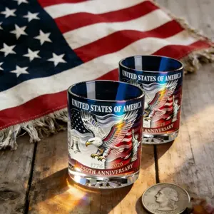 Usa 250th Anniversary Glass Cup, Vintage Wine, Coffee & Beverage Cup, Patriotic Commemorative Gift, Ideal for Whiskey, Bourbon, Scotch, Father's Day