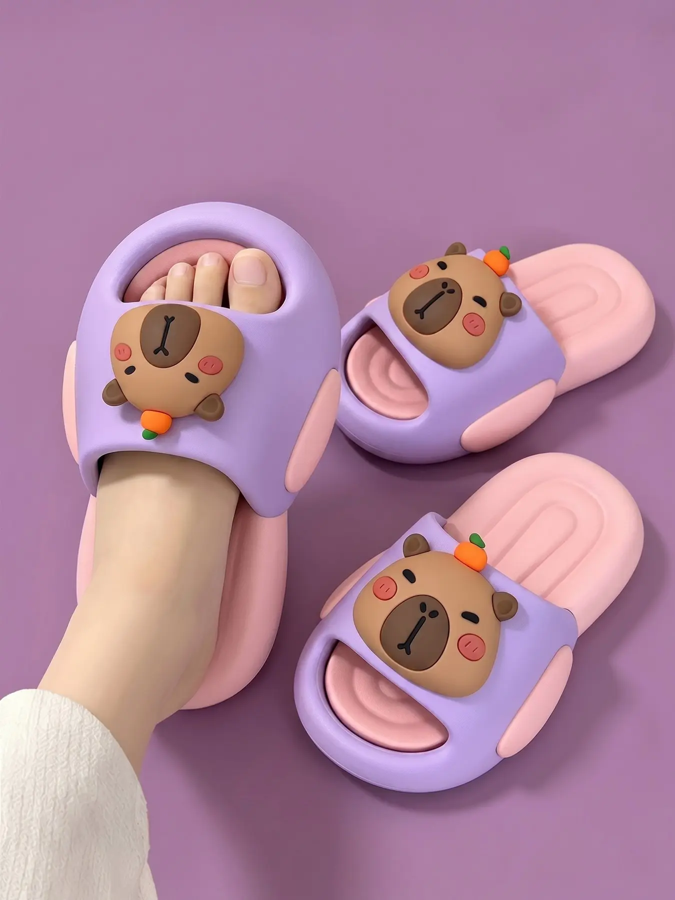Summer Capybara Eva Slippers, Footwear, Slide, Home Slippers, Unisex Breathable Soft Sole, Indoor Outdoor Wear, Cute Animal Pattern, Less Than Ankle Height