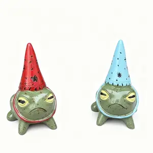 Fun Mini Frog Statue Set with Party Hat, Resin Frogs for Animal Lovers, Sculpture, Decorative Sculptures, Bookshelf Desktop Decor, Fantasy Home Decoration, Decorative Figurines, Collectible Figurine, Decoration items