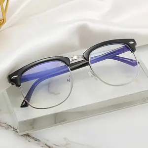 Men's Retro Half-Frame Blue Light Glasses - Lightweight Plastic PC Frame, Anti-Blue Light Lenses, Eye Strain Relief, Stylish Protective Vintage Style Eyewear for Office Work & Gaming, Lightweight Glasses