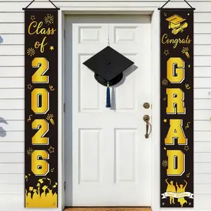 2D Flat Banner Set, Decorative Banner, Graduation Porch Hanging Decoration, Bachelor Cap Theme, High School Diploma Ceremony, Classroom, Yard, Garage, Home Wall