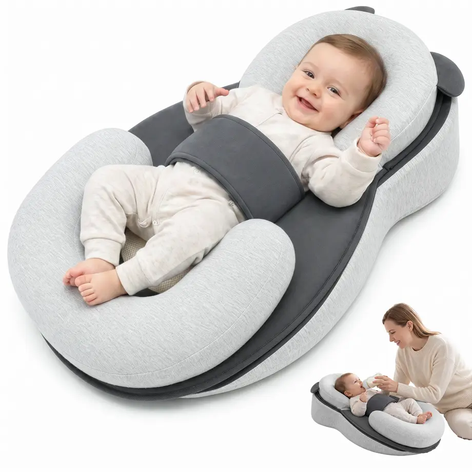 2-in-1 Baby Nursing Pillow with Detachable Wedge, Adjustable Footrest and Breathable Mesh Support for Feeding