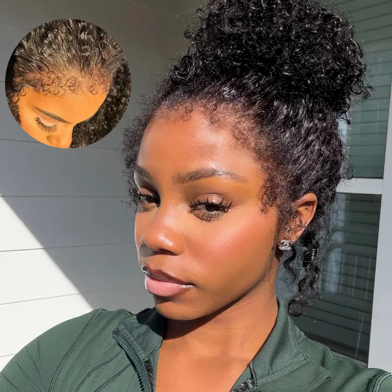 KissLove 360 Glueless Kinky Curly Human Hair Wig, Wear & Go with Invisi-Strap, 4C Edges, Pre-Plucked & Pre-Cut, 180% Density, Natural Black, 14-26 Inch