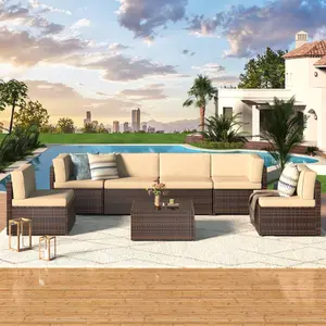 【2 to 3 packages arrived at different times】YODOLLA 7-Pieces Outdoor Wicker Sofa Set PE Rattan Patio Furniture，All-Weather Sectional Sofa for Porch Deck Garden