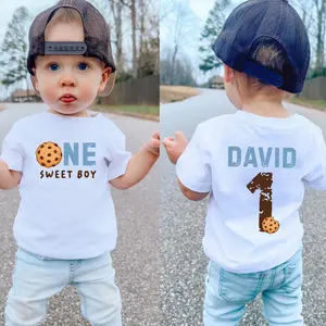 Personalized One Sweet Boy Cookie First Birthday Shirt, Custom Name and Number 1st Birthday Boy Tee, Cookie Theme Party Tee, Front and Back