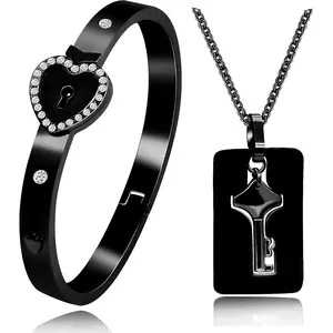 Shield Key Pendant Necklace and Lock Bracelet for Girls Boys Couple Necklace Bracelet Set for Men and Women Anniversary Birthday , You Hold the Key to My Heart Y473/Y474