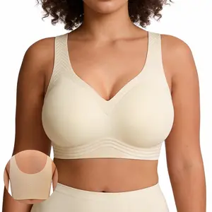 SOFT INTENTION Women's Seamless Bra Wireless Bra Full Coverage Push Up No Underwire Tshirt Comfortable Everyday Plus Size Friendly- Jelly