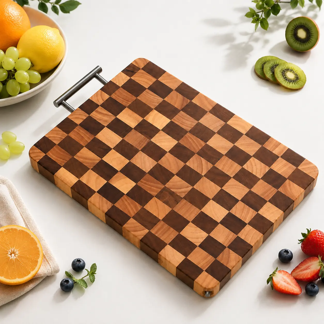Antibacterial Black Sandalwood and Acacia Wood Cutting Board, Checkerboard Design Butcher Block