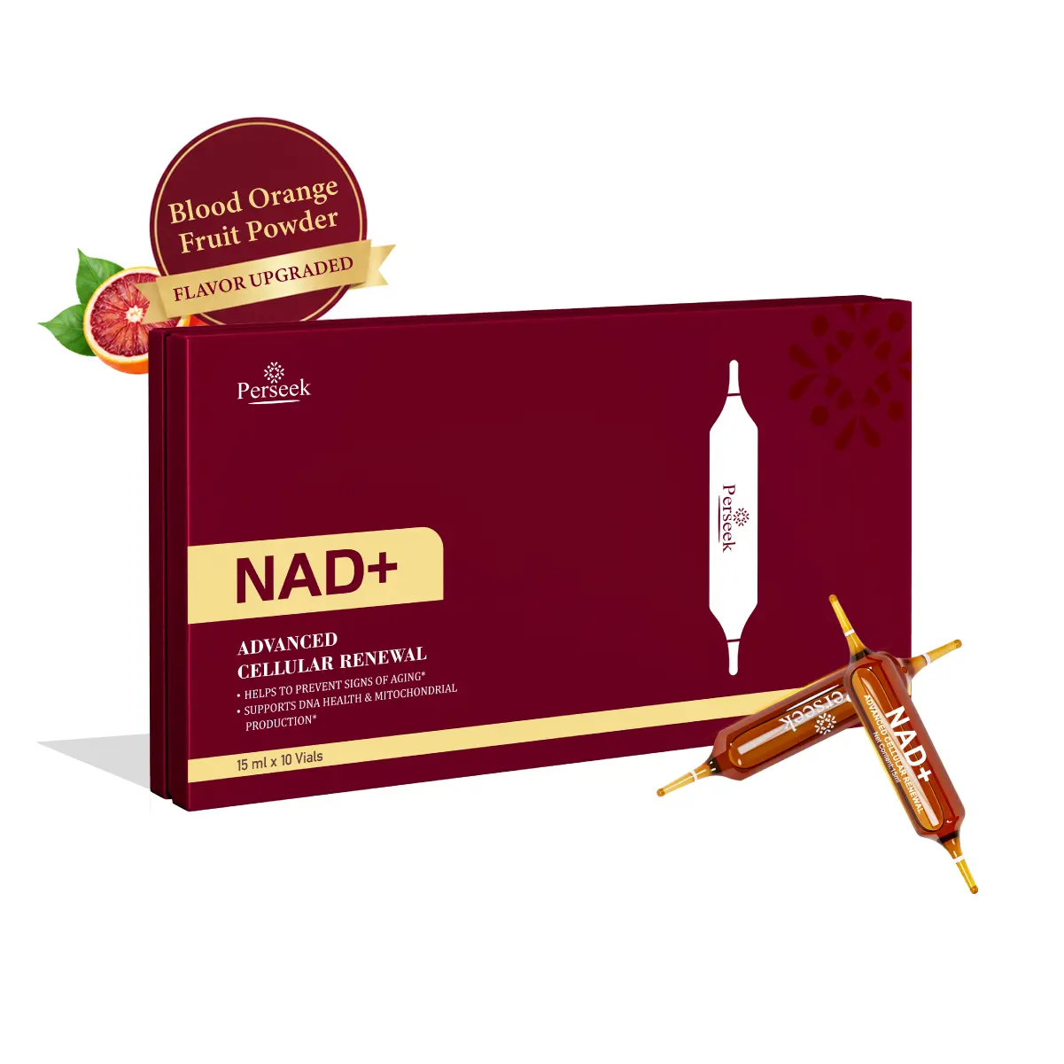 PERSEEK Edible High NAD+ Wellness Supplement, 1200mg Advanced Cellular Renewal Energy Boost, 10-Vial Liquid Pack for Metabolism Support, Youth & Brain Focus, Antioxidant, Fitness Aid, Prop 65 Safe, 10 Vials Pack
