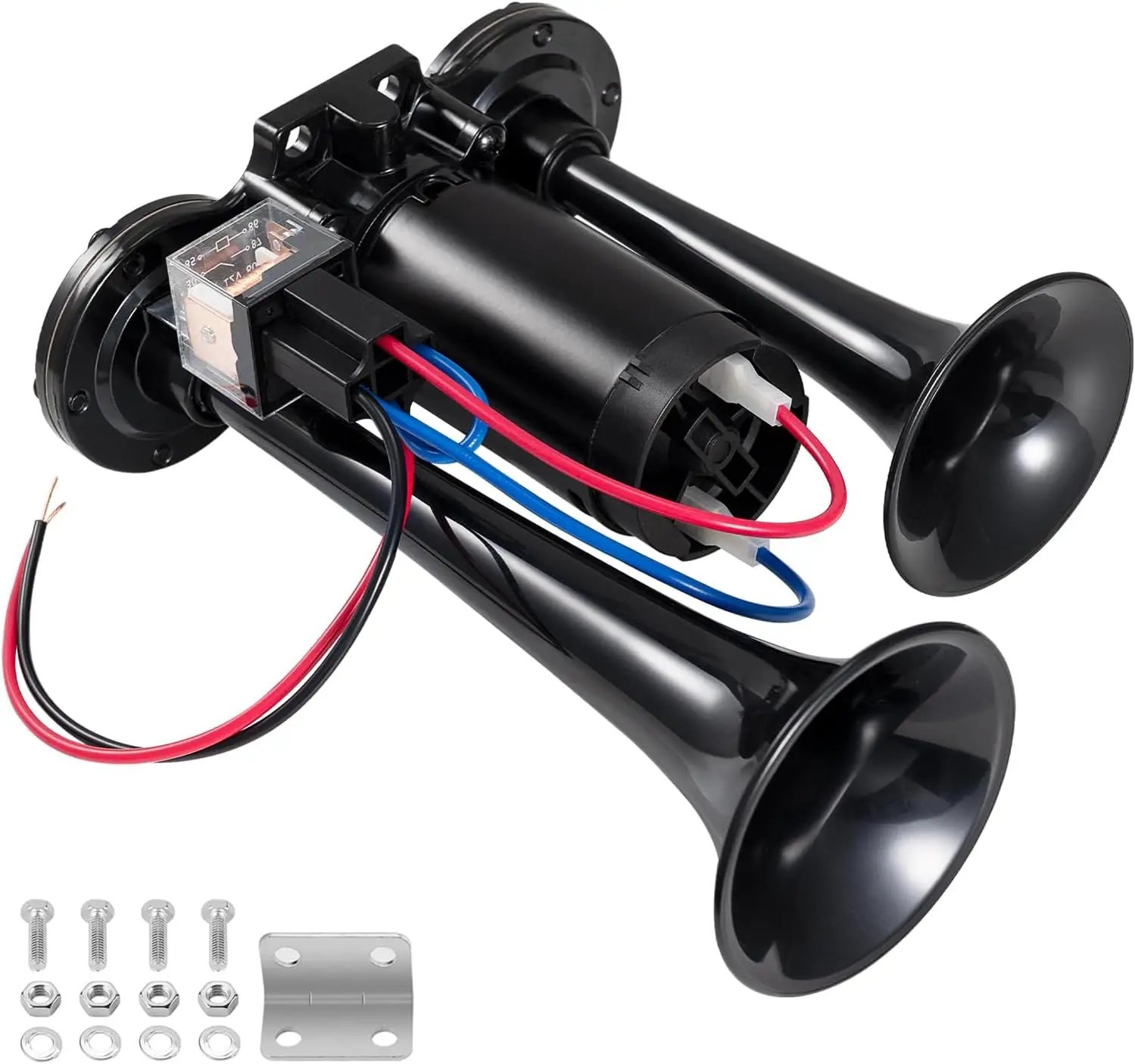 12V 130db Air Horn for Truck, Super Loud Dual Trumpet Air Horn Kit with Compressor for Any 12V Vehicles Trucks Trains Boats Cars Vans (Black)