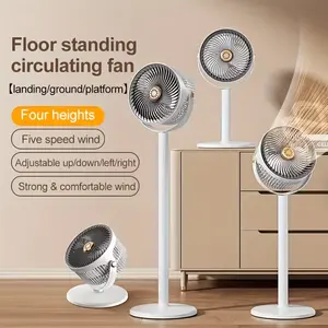 4-In-1 Adjustable Height Household Floor Fan With 5-Speed Settings. Modern USB Charging Port For Household Floor Fan. Dual Design Of Upright And Standalone Air Circulators