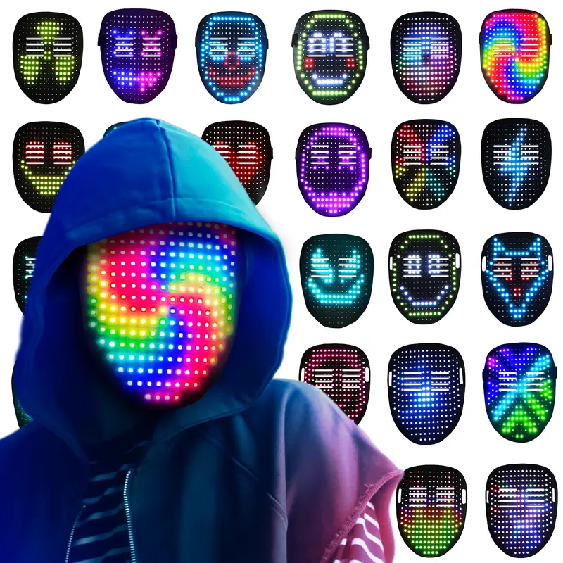 LED Mask, Light Up Mask with Gesture Sensing, Unisex LED Halloween , Christmas Mask with 50 Patterns Glow, Costume Cosplay Party Masquerade ｜ Halloween Gift ｜