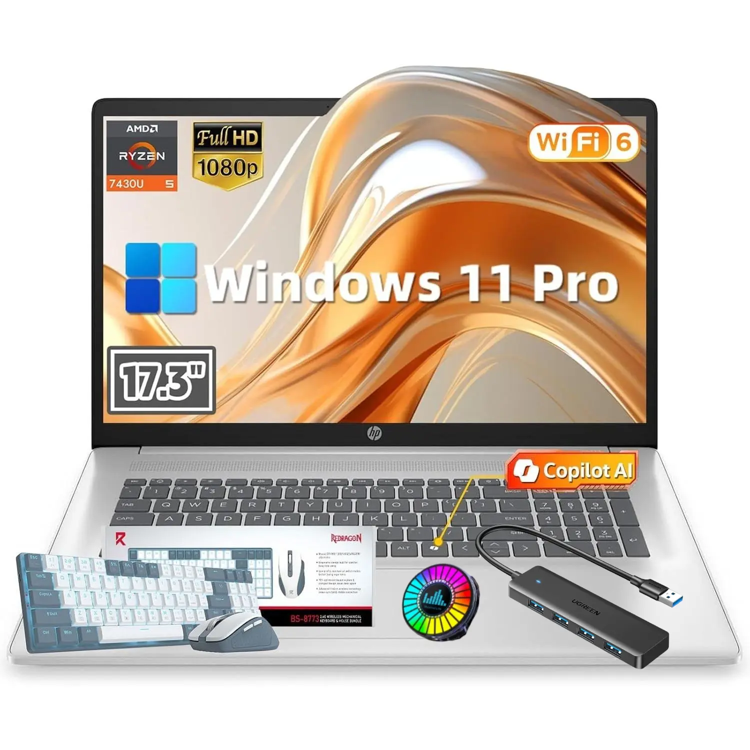 HP 17 inch Laptop Business, AMD Ryzen 5 7430U 6-Core Processor (Beats i7-11th Gen), 32GB RAM & 1TB SSD, Windows 11 Pro, AI Copilot Ready, Full Numeric KB, 17.3" FHD IPS Display