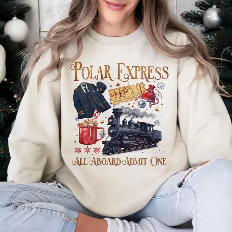 Polar Express Christmas Sweatshirt - Unisex Loose Fit Cotton Polyester Blend - Fabric Womenswear Garment